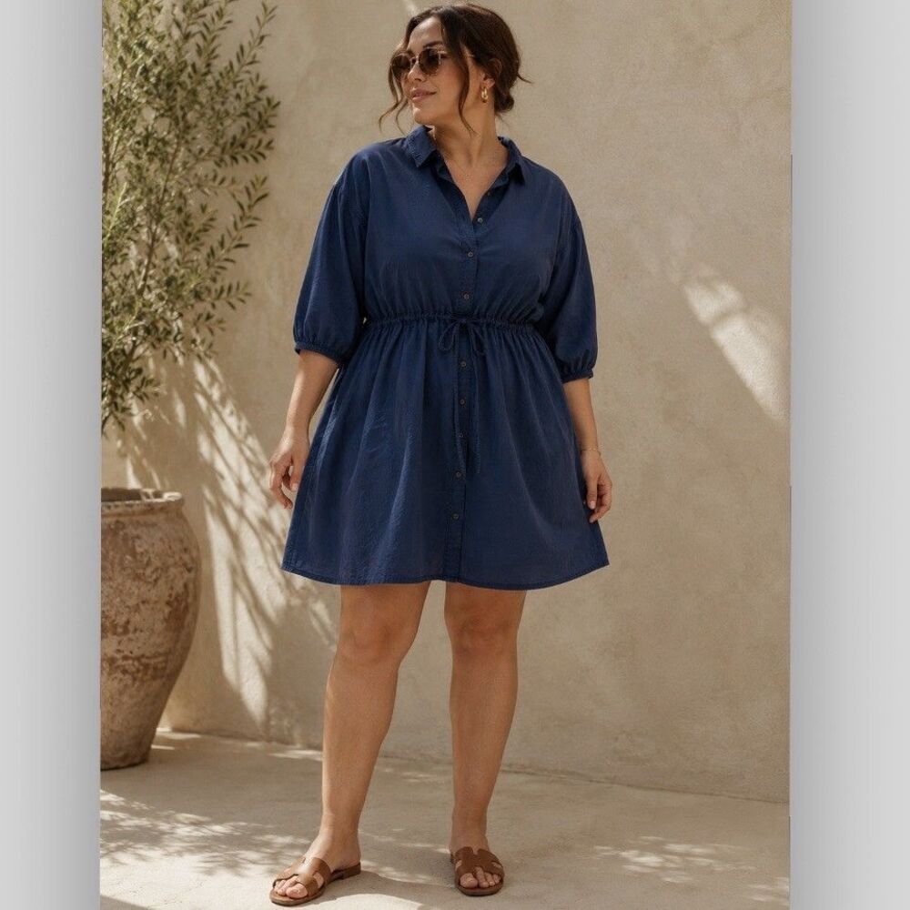 J.Crew Indigo Cotton Voile Cinched Shirt Dress NWT Size 2X Cover Up CA362